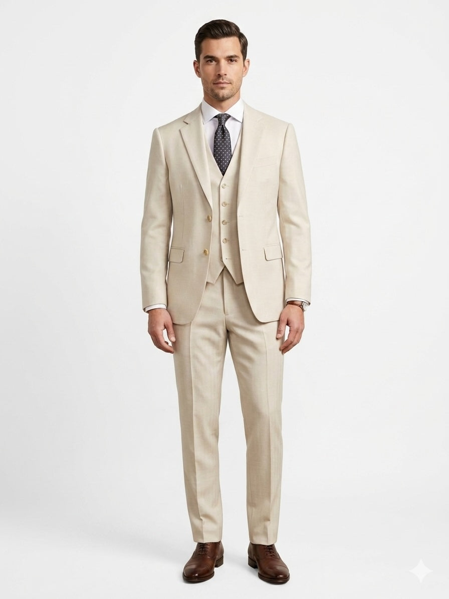 Stretch Herringbone Vested Suit